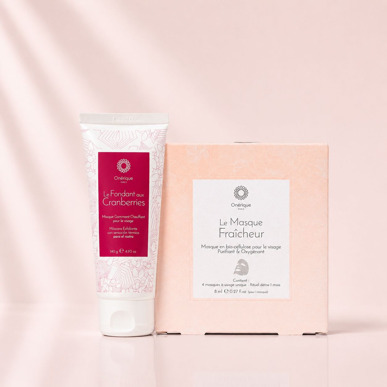 Kit Ritual Détox Semanal de Onérique con exfoliante facial y mascarilla hidratante.